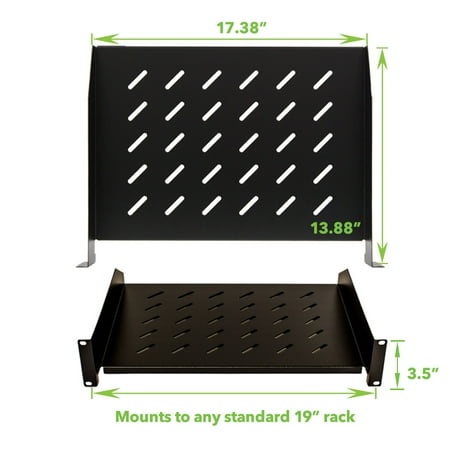 NavePoint 2U 19-Inch Universal Vented Rack Mount Cantilever Fixed Server Cabinet Shelf 16-Inches Deep Set of 4 Black